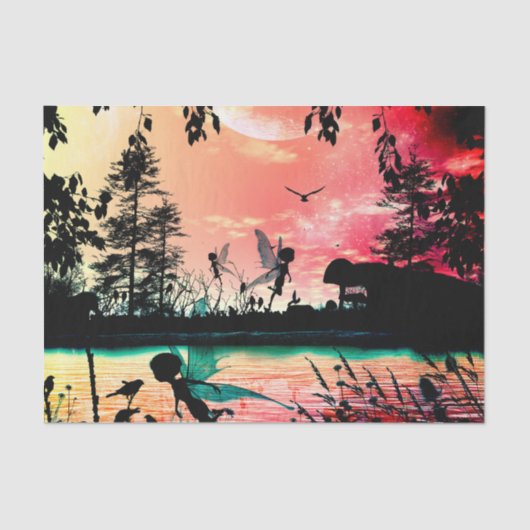 かわいい妖精および鳥 薄葉紙 (正面)