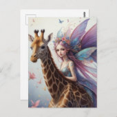 かわいい妖精がキリンに乗る ポストカード (正面/裏面)