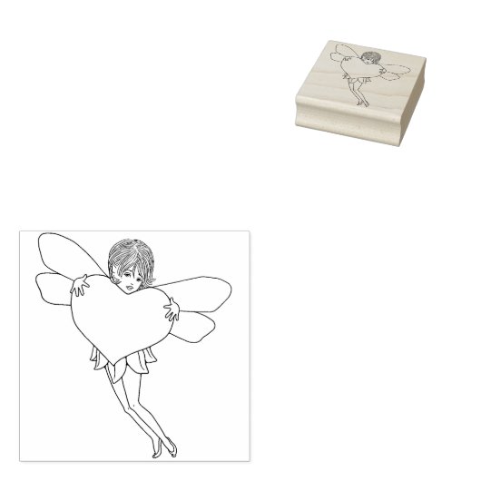 かわいい妖精が大きなハートを持ち ラバースタンプ (押印)