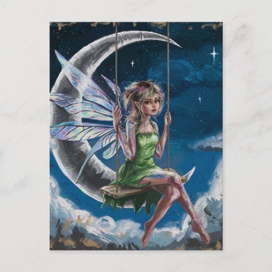 かわいい妖精が月の前を揺れ ポストカード (正面)