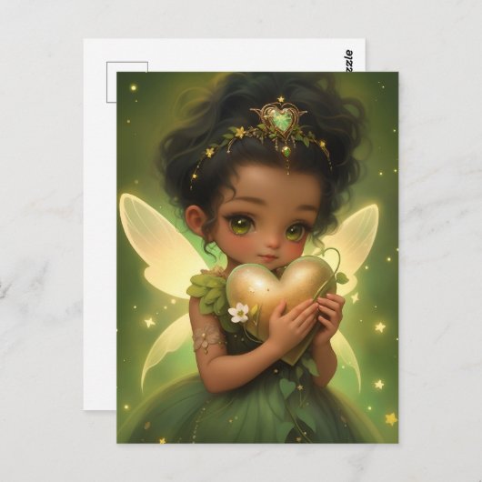 かわいい妖精が金のハートを持ち ポストカード (正面/裏面)