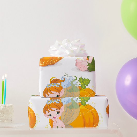 かわいい妖精とカボチャのラッピング紙 ラッピングペーパー