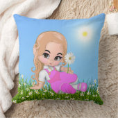 かわいい妖精とデイジーの花 クッション (ブランケット)