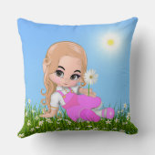 かわいい妖精とデイジーの花 クッション (裏面)