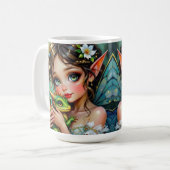 かわいい妖精とドラゴンのテーマの女の子の コーヒーマグカップ (正面左)