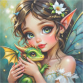 かわいい妖精とドラゴンのテーマの女の子の シール (正面)