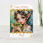 かわいい妖精とドラゴンのテーマの女子の誕生日 カード (正面)
