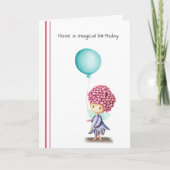 かわいい妖精とバルーンパーソナライズされた誕生日 カード (正面)