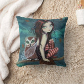 かわいい妖精とフクロウのファンタジーアート枕 クッション (ブランケット)