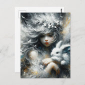 かわいい妖精と彼女のかわいいウサギ ポストカード (正面/裏面)