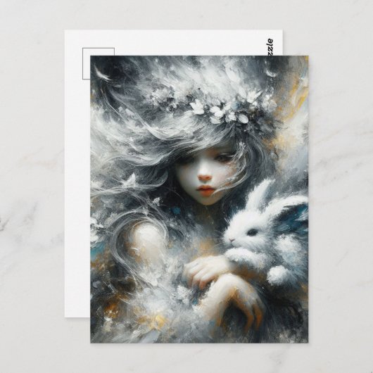 かわいい妖精と彼女のかわいいウサギ ポストカード (正面/裏面)