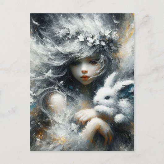 かわいい妖精と彼女のかわいいウサギ ポストカード (正面)