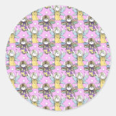 かわいい妖精と星と月のパターン ラウンドシール (正面)