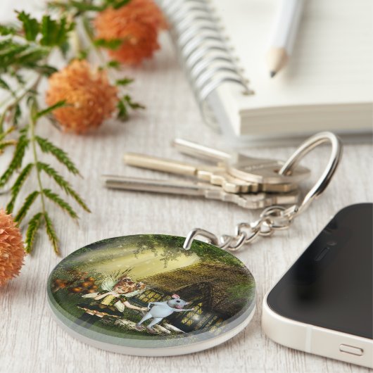 かわいい妖精と白いネズミ キーホルダー (正面右)