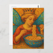 かわいい妖精と青い翼のラーメン食べ|過去記事 ポストカード (正面/裏面)