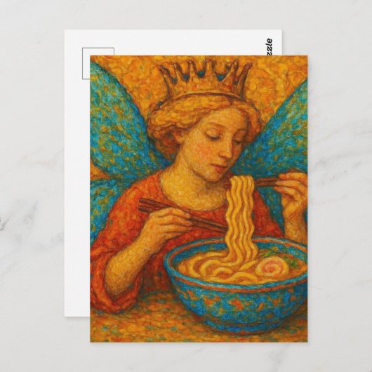 かわいい妖精と青い翼のラーメン食べ|過去記事 ポストカード (正面/裏面)