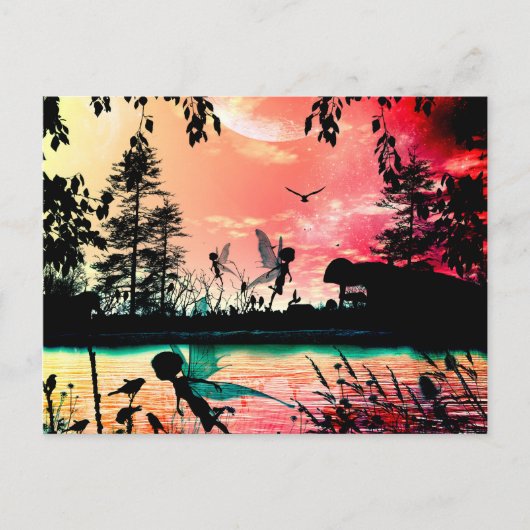 かわいい妖精と鳥 ポストカード (正面)