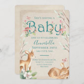 かわいい妖精のガーデンウォーターカラーウッドランドベビー鹿 招待状 (正面/裏面)