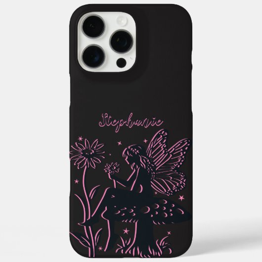 かわいい妖精のキノコと花のブラック&ピンク Case-Mate iPhoneケース (裏面)