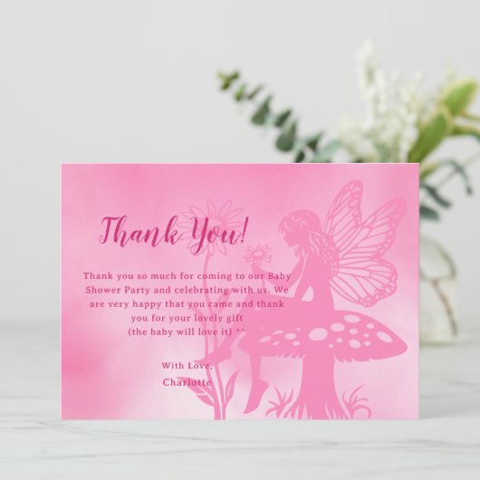 かわいい妖精のキノコと花の赤ちゃんシャワー サンキューカード (スタンド正面)
