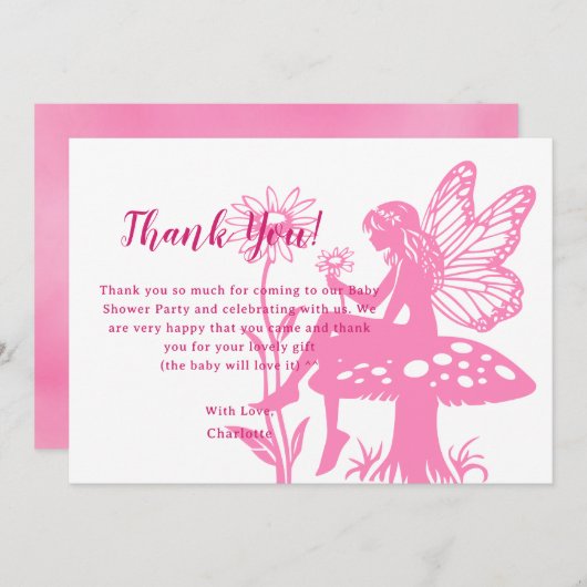かわいい妖精のキノコと花の赤ちゃんシャワー サンキューカード (正面/裏面)