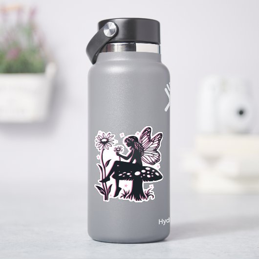 かわいい妖精のキノコと花 ブラック&ピンク シール (HydroFlask)