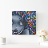 かわいい妖精のグラフィティ スクエア壁時計 (ホーム)