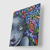 かわいい妖精のグラフィティ スクエア壁時計 (傾斜)