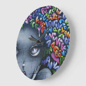 かわいい妖精のグラフィティ ラージ壁時計 (傾斜)