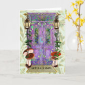 かわいい妖精のドアウェルカムマット引っ越し祝いパーティームービング カード (黄色い花)