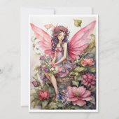 かわいい妖精のピンクの花の草地招待状 招待状 (正面)