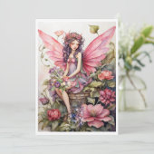 かわいい妖精のピンクの花の草地招待状 招待状 (スタンド正面)