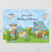 かわいい妖精のプリンセスとカエルの誕生日パーティー 招待状 (正面/裏面)