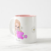 かわいい妖精のプリンセスとデイジーの花 ツートーンマグカップ (正面左)