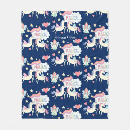 かわいい妖精のプリンセスと一角獣の子どもたち フリースブランケット