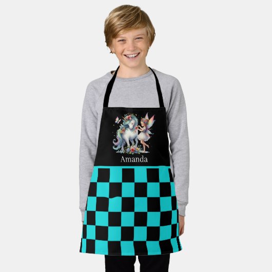 かわいい妖精のユニコーン追加の名前の女の子 エプロン (着用した状態)