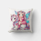 かわいい妖精の女の子とユニコーン クッション (正面)