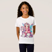 かわいい妖精の女の子とユニコーン Tシャツ (正面フル)