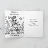 かわいい妖精の女の子とヴィオラの花誕生日 カード (内部)