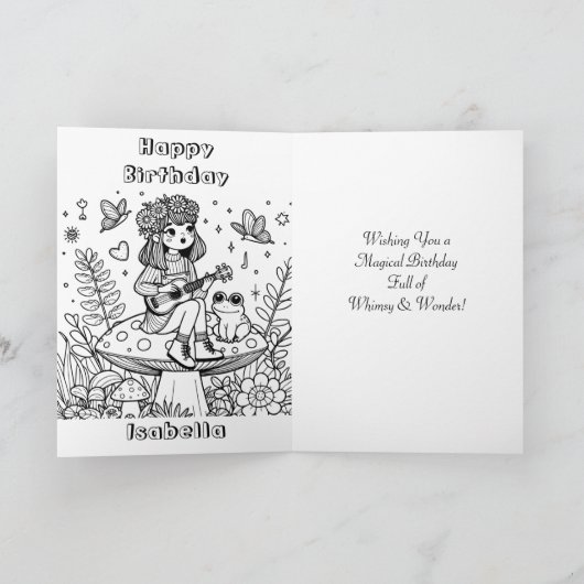 かわいい妖精の女の子とヴィオラの花誕生日 カード (内部)