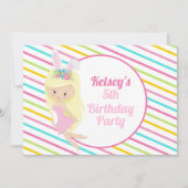 かわいい妖精の女の子イースターピンクストライプのの誕生日パーティー 招待状 (正面)