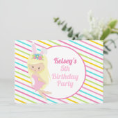 かわいい妖精の女の子イースターピンクストライプのの誕生日パーティー 招待状 (スタンド正面)