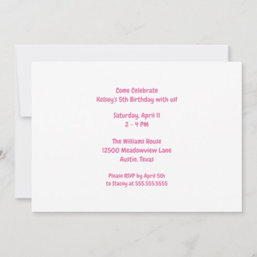 かわいい妖精の女の子イースターピンクストライプのの誕生日パーティー 招待状 (裏面)