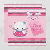 かわいい妖精の子猫のピンクのベビーシャワー 招待状 (正面/裏面)