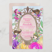 かわいい妖精の庭と妖精と魔法鏡 招待状 (正面/裏面)
