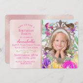 かわいい妖精の庭と妖精の写真カスタム付き 招待状 (正面/裏面)