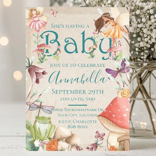 かわいい妖精の庭園 水彩画の妖精たち 招待状