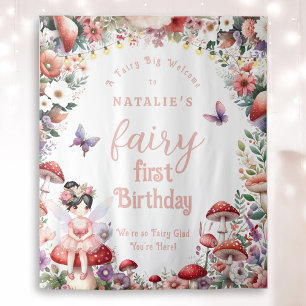 かわいい妖精の最初の誕生日パーティーへようこそ背景 タペストリー