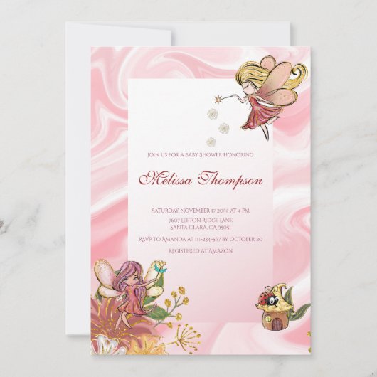 かわいい妖精の森の魔法の森の赤ちゃんシャワー 招待状 (正面)