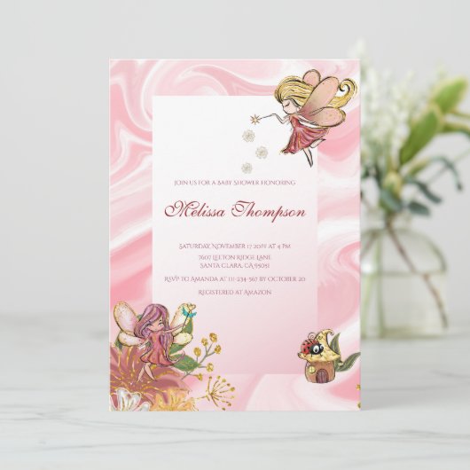 かわいい妖精の森の魔法の森の赤ちゃんシャワー 招待状 (スタンド正面)